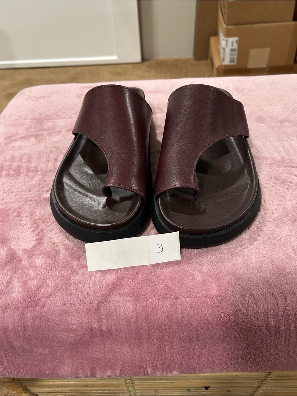 Zara Leather Slide Sandals in Deep Burgundy